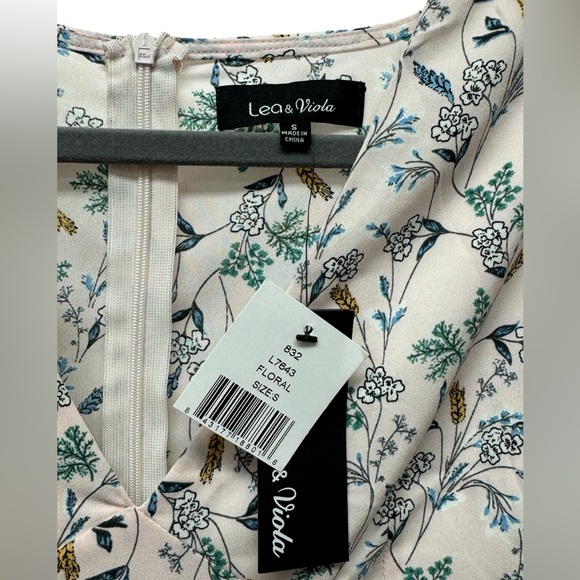 New! Lea & Viola Floral Puff-Sleeve Sheath Dress, v-neck, pink & cream, small - Picture 5 of 7